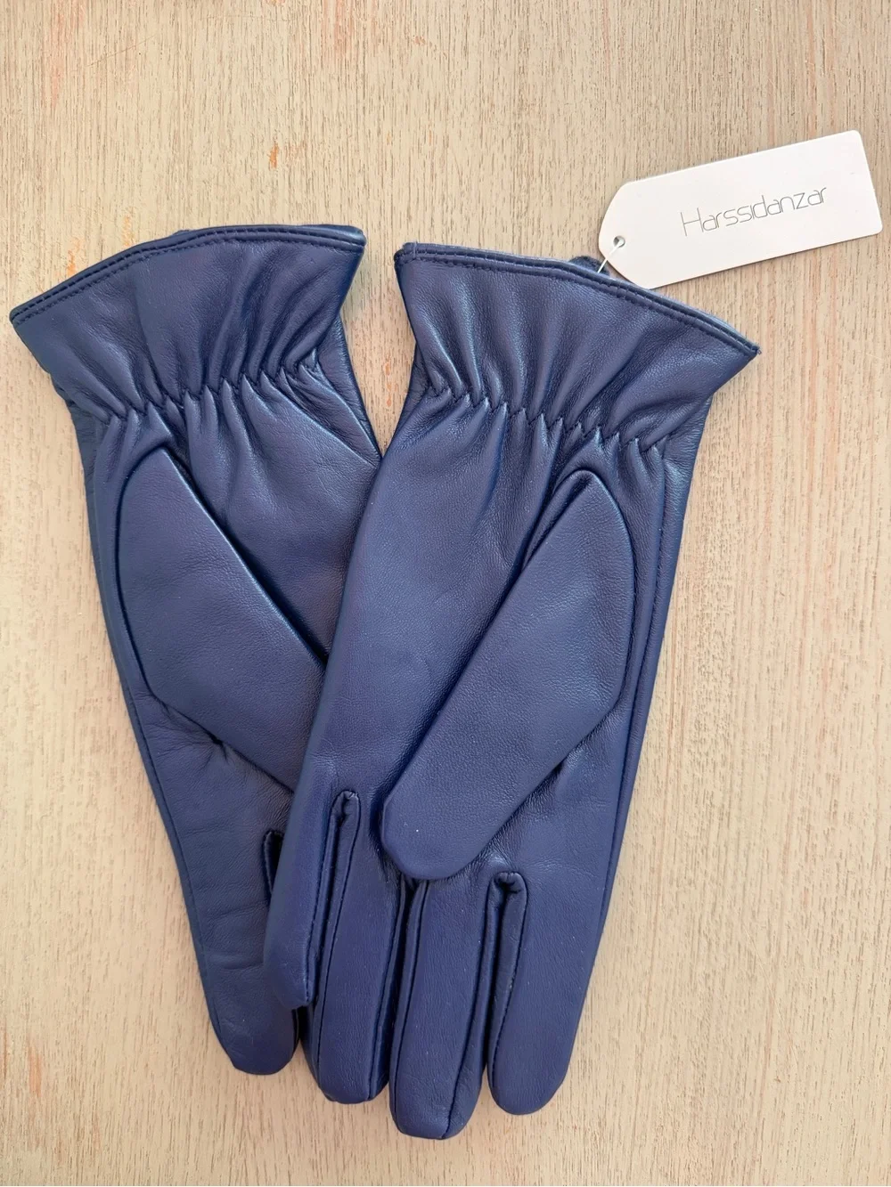 Harssidanzar Touchscreen Womens Blue Leather Gloves Soft Lambskin Size M NWT